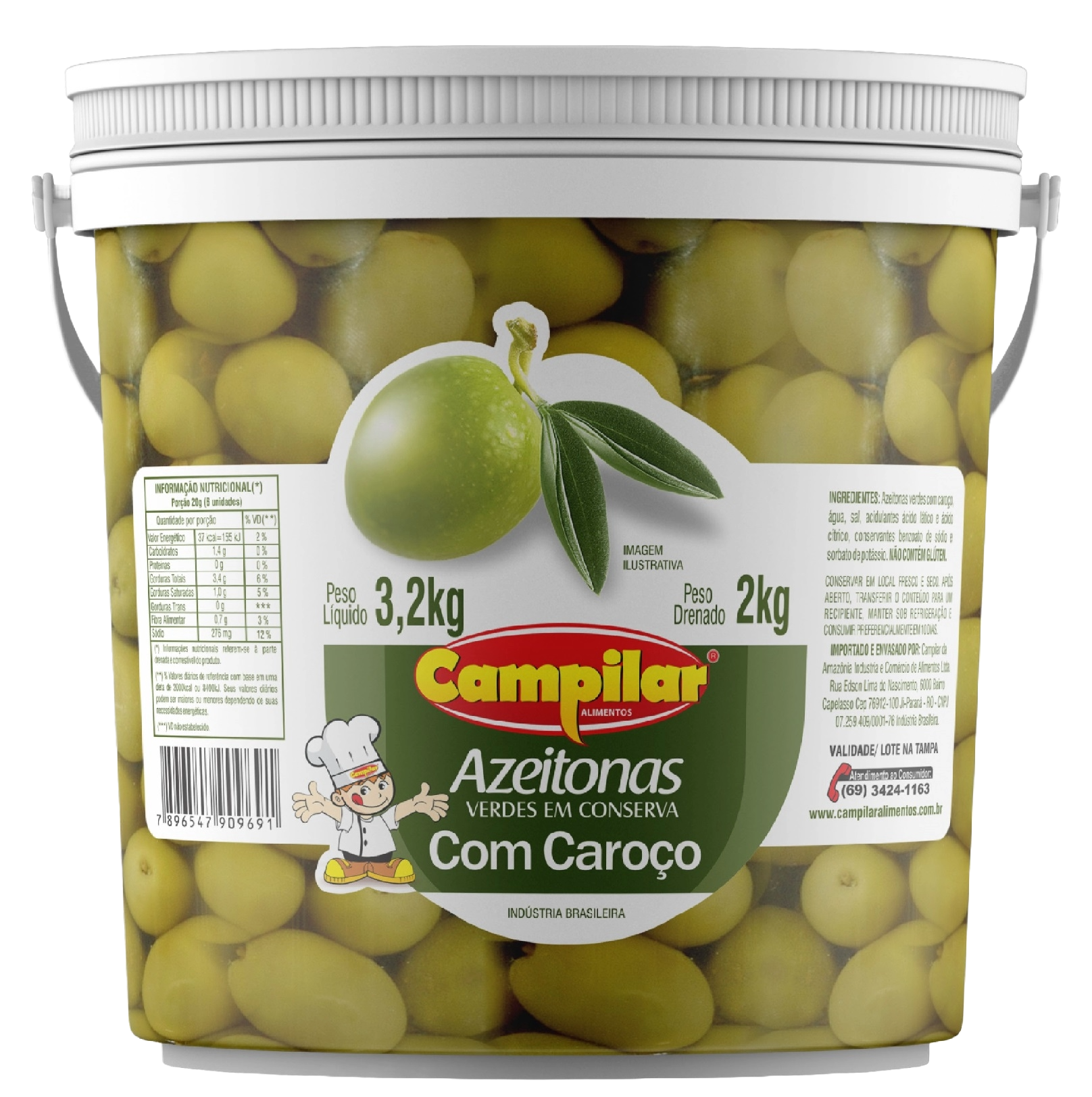 AZEITONAS VERDES C/ CAROÇO CAMPILAR 2 KG